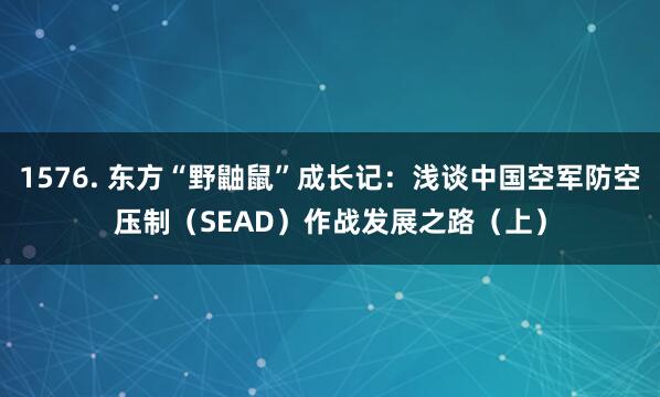 1576. 东方“野鼬鼠”成长记：浅谈中国空军防空压制（SEAD）作战发展之路（上）