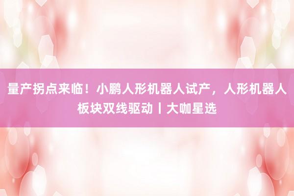 量产拐点来临！小鹏人形机器人试产，人形机器人板块双线驱动丨大咖星选