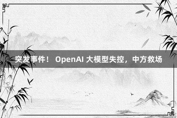 突发事件！ OpenAI 大模型失控，中方救场