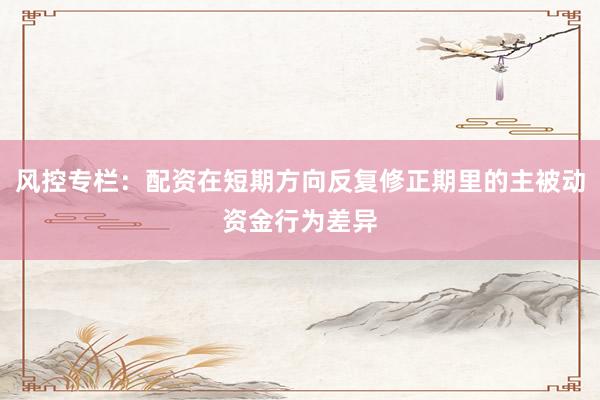 风控专栏：配资在短期方向反复修正期里的主被动资金行为差异
